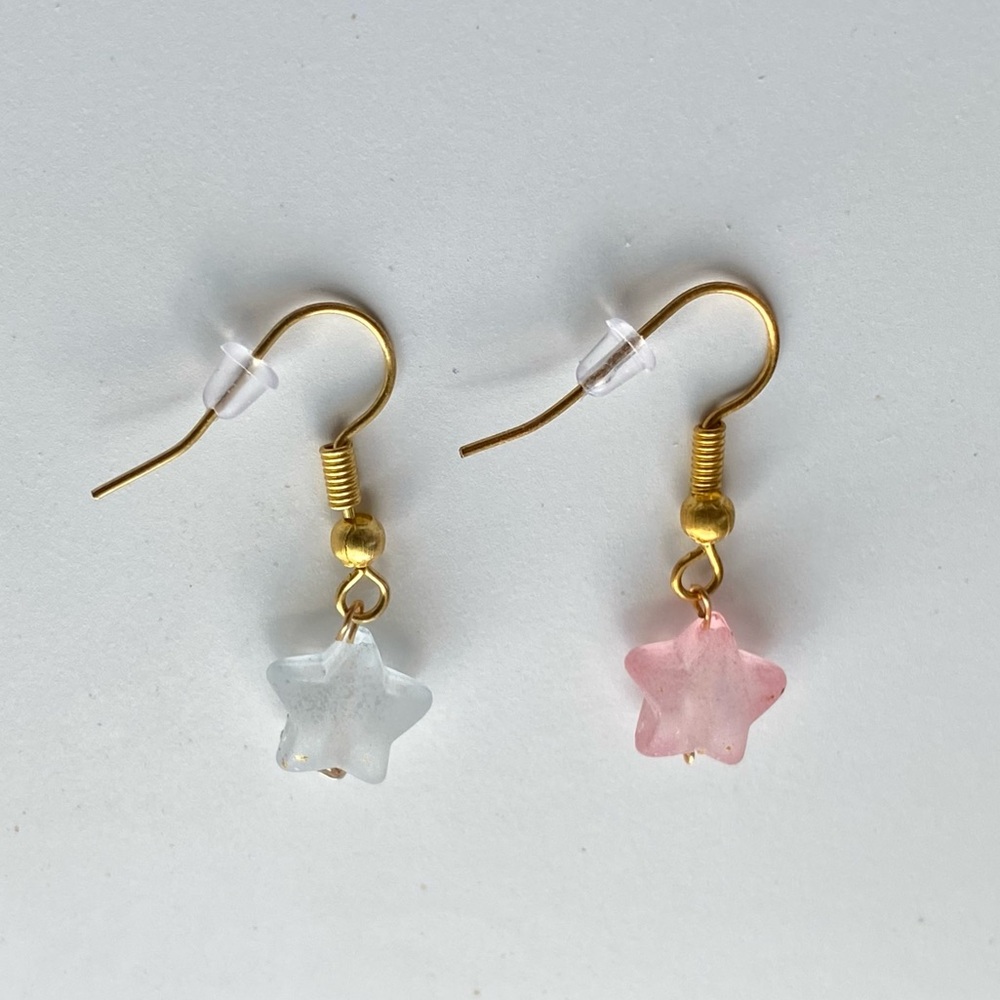 Handmade GOLD STAINLESS STEEL Earrings Pastel Pink Blue Kawaii